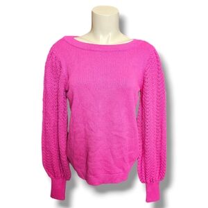 Charter Club pink sweater with mesh crochet sleeves. Small